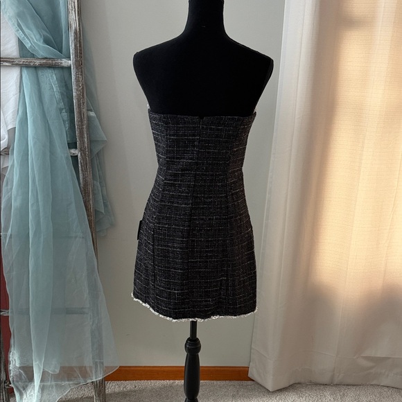 NWT lulus Black Tweed Strapless Rhinestone Bow Mini Dress Medium - Picture 7 of 13